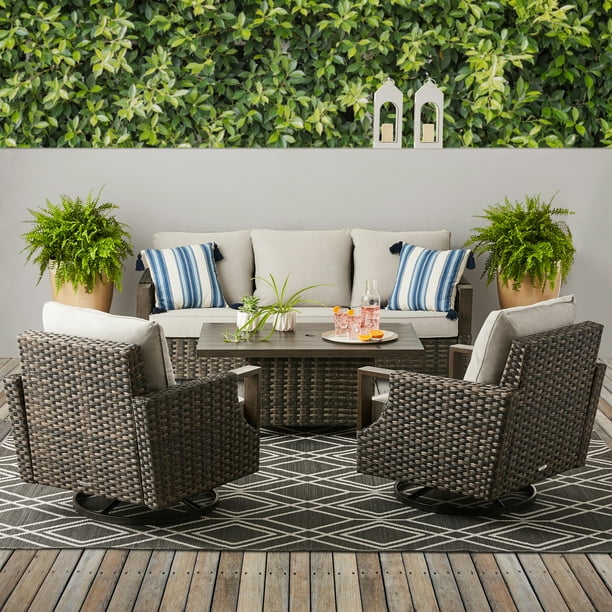 Better Homes Gardens Sandcrest, 4 Piece Patio Furniture Conversation Set Wicker With Swivel Chairs