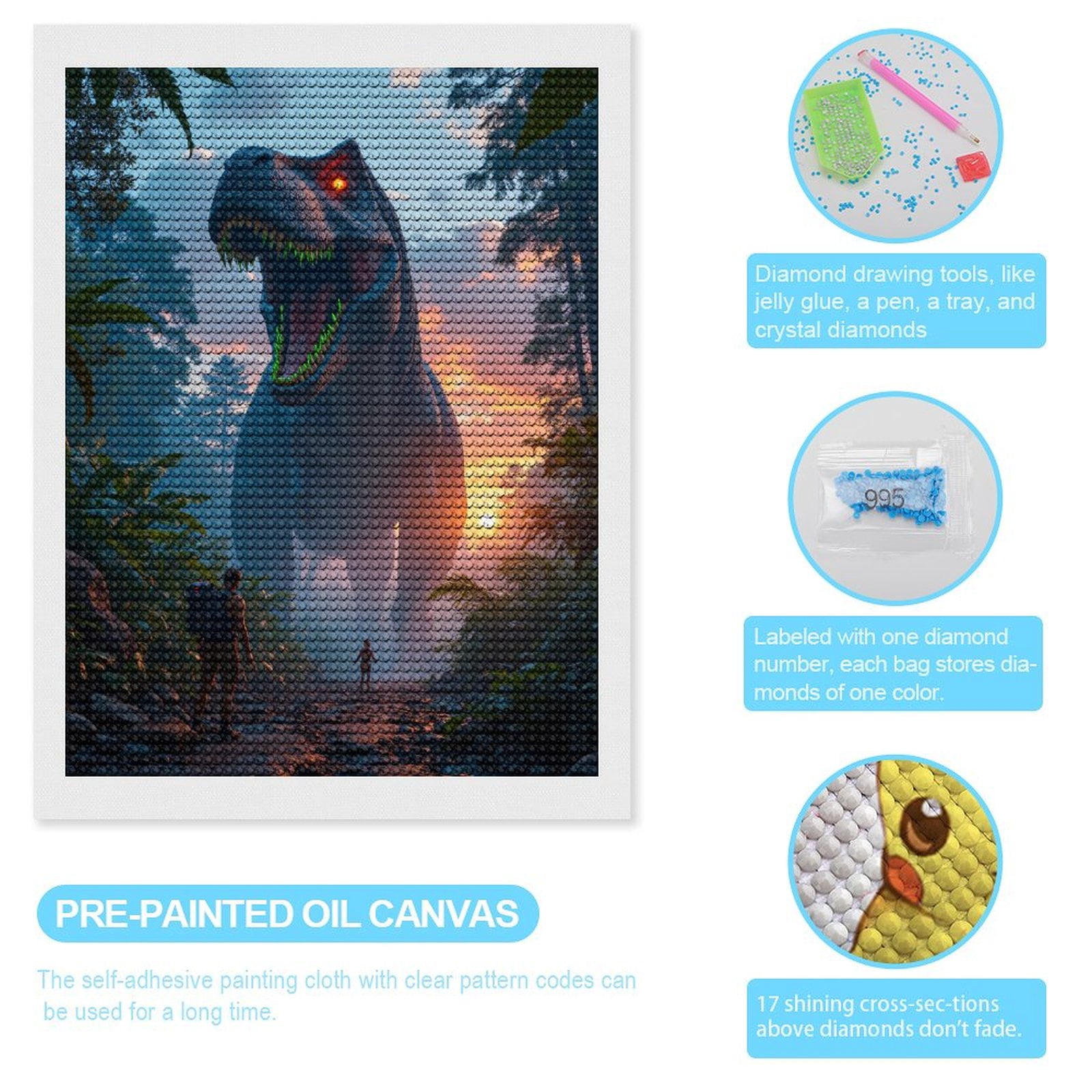 Diamond Art Kits for Adults, Giant Creature Jungle Adventure Sunlight 5D Diamond Painting Kits for Adults Beginners, DIY Full Drill Diamond Painting, Gem Art and Crafts 12x16