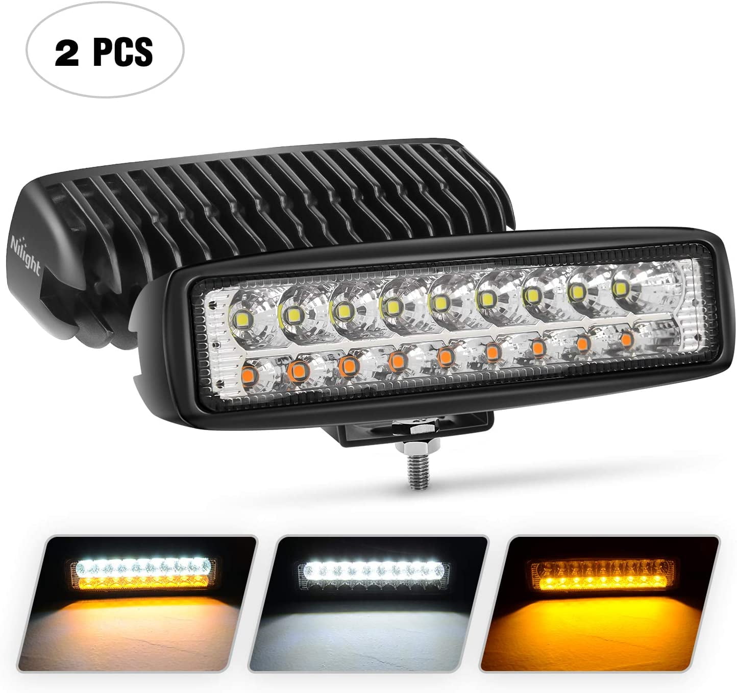Dual Color White &Amber LED Light Work Bar Lamp Driving Fog Offroad SUV 4WD ATV