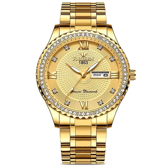 DESIGNICE Classic Diamond Gold Watches for Men, Stainless Steel Waterproof Dress Watch, Men'S Quartz Analog Wristwatch