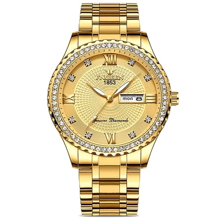 DESIGNICE 2026 New Classic Diamond Gold Watches for Men,Stainless Steel Waterproof Dress Watch,Men'S Quartz Analog Wristwatch,For Formal Occasions,Business Meetings,Everyday Wear,Luxury Gifts