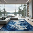 thumbnail image 2 of ODIKA 8'x10' Washable Area Rug Durable, Non-Slip Navy Blue Chinoiserie Pagoda Design Ornamental Birds and Blossoms Landscape for Living Room, Under Sectional, Family, 2 of 7