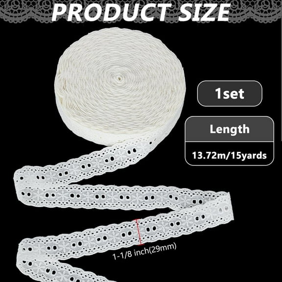 15 Yards Eyelet Lace Trim 1-1/8 inch Wide Cotton Flower Lace Ribbon White Embroidery Eyelet Pattern Wavy Edge Floral Trim Ribbon for Sewing Dresses Clothes Bag Pets Clothes Decoration