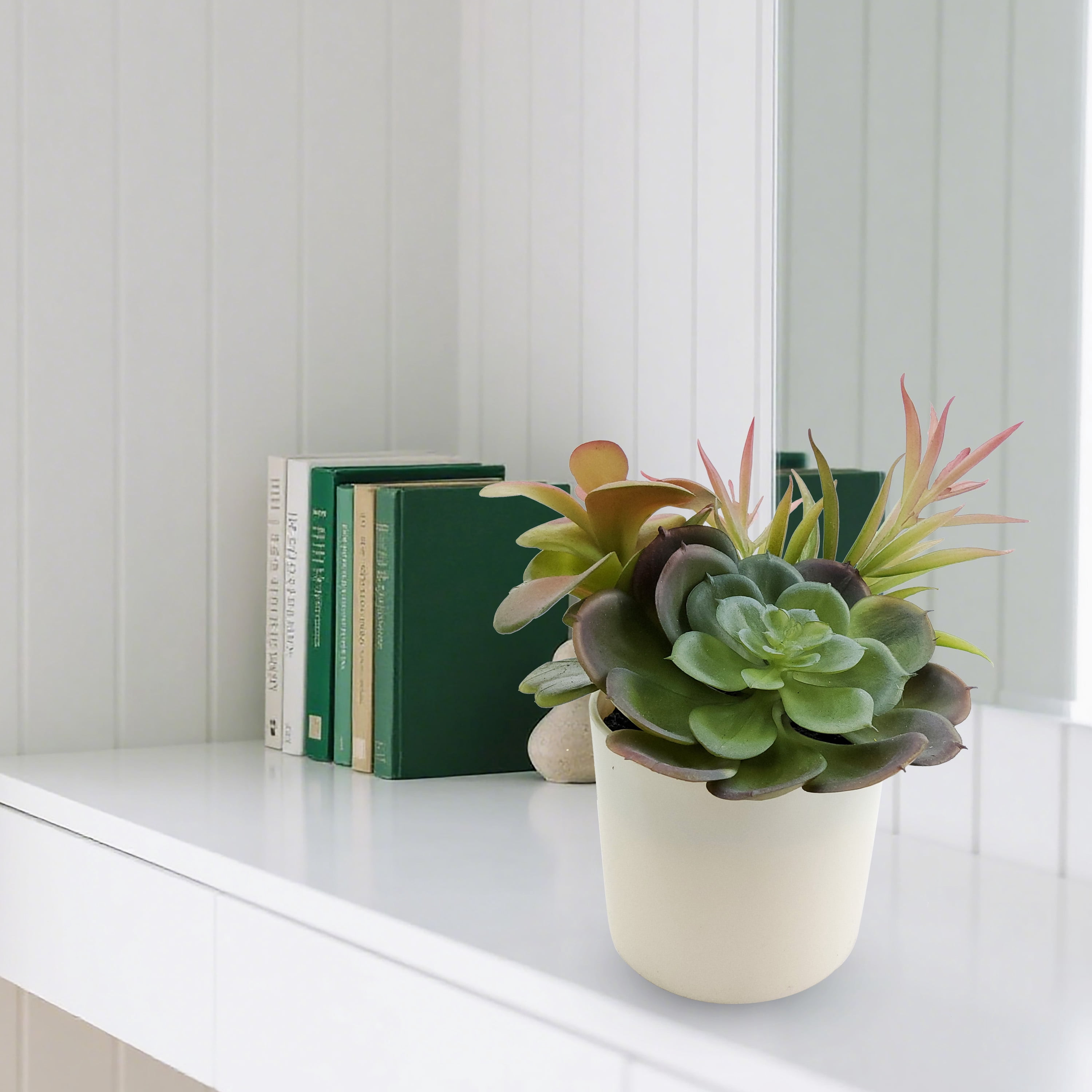 Mainstays 6.5in Indoor Artificial Succulents in Pot, Green Color.