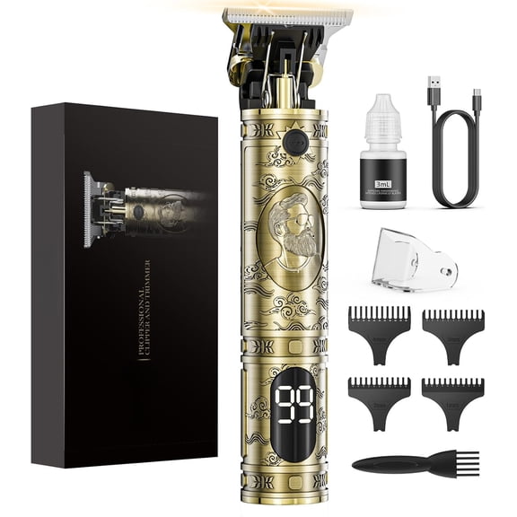 Geohope Zero‑Gapped T‑Blade Hair Trimmer for Men, Cordless Rechargeable Beard & Hair Clipper, Titanium Self‑Sharpening Blade, LCD Display, IPX4 Waterproof for Barber Home Grooming & Men Gifts