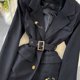 thumbnail image 4 of Conjunto de ropa de calle Vintage de dos piezas, chaqueta de longitud media, abrigo de Traje + pantalones cortos de pierna ancha ajustados de cintura alta, traje de otoño, 4 of 5