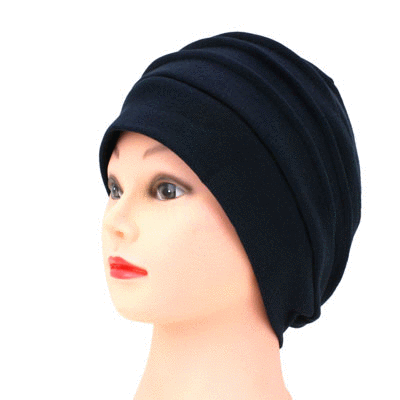 Estetica Designs Pure Stretch Cap - Slouchy Turban Hat – Chemo Cap for Cancer Patients Comfort Luxury Design Ultra Durable Soft Blend Material-Black