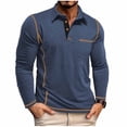 thumbnail image 2 of BRGZLK Men's Casual Long Sleeve Polo Shirts Solid Color Half Button Classic Stylish Long Sleeve Base Layer Shirt Top with Pocket Dark Blue S, 2 of 5