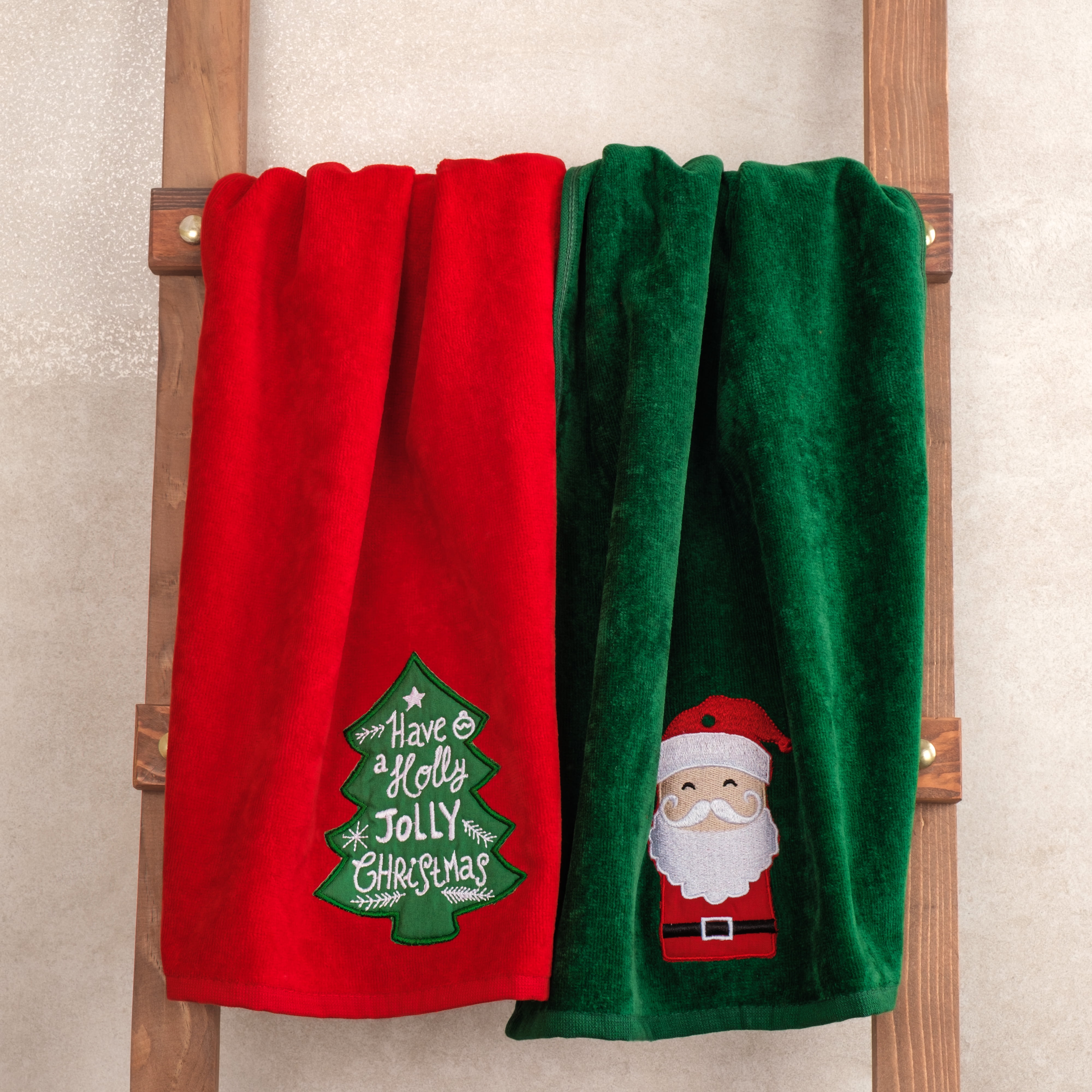 Red & White Embroidered Santa Claus 6-Piece Washcloth Set