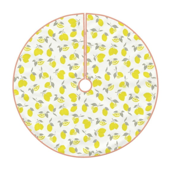 Rateoe Yellow Lemon Leaves Pattern Christmas Tree Skirt with Ties , Christmas Tree Decorations, Farmhouse Christmas Decor Xmas Holiday Decorations-30"