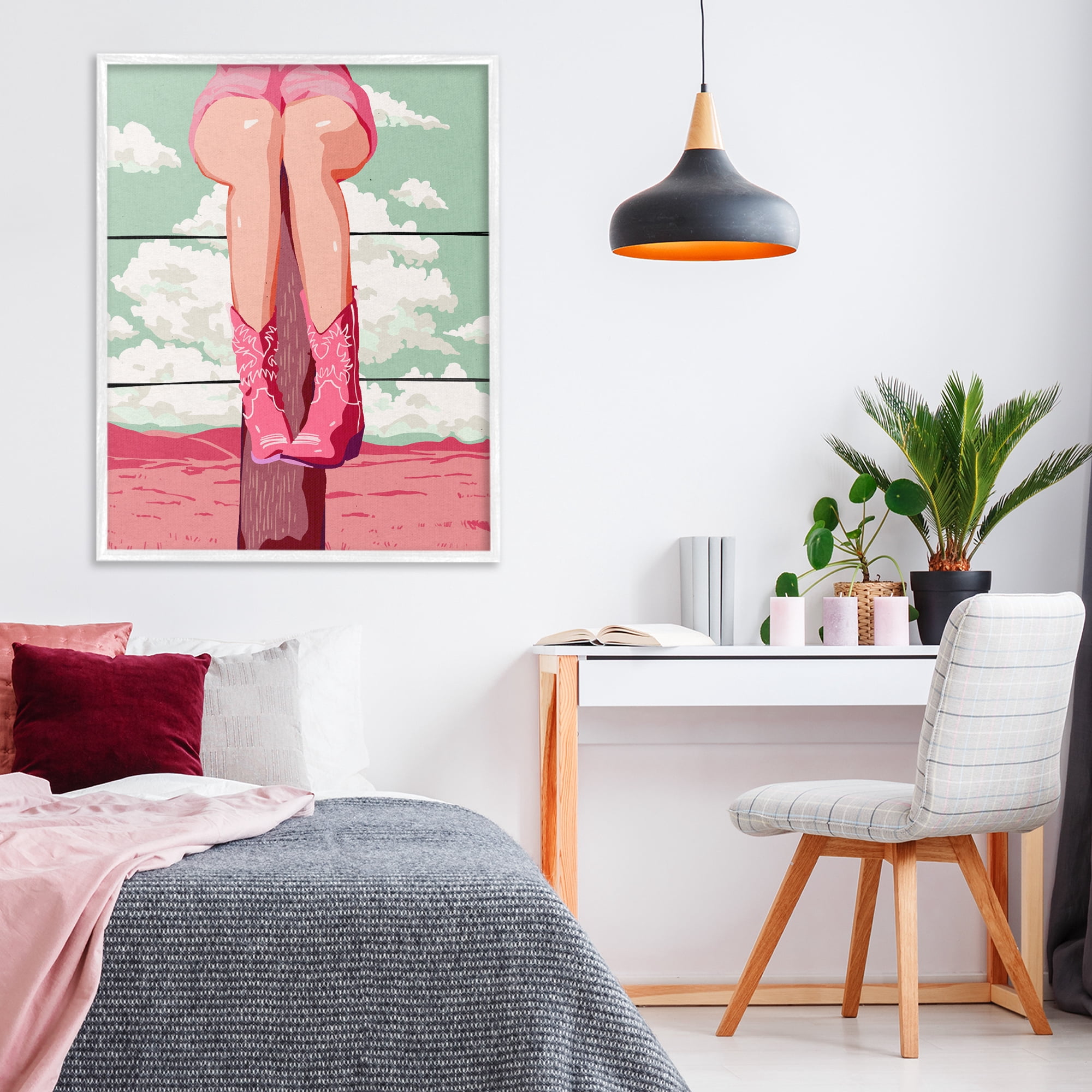 Stupell Industries Cowgirl on Fence Post White Framed Giclee Art, design by Ziwei Li