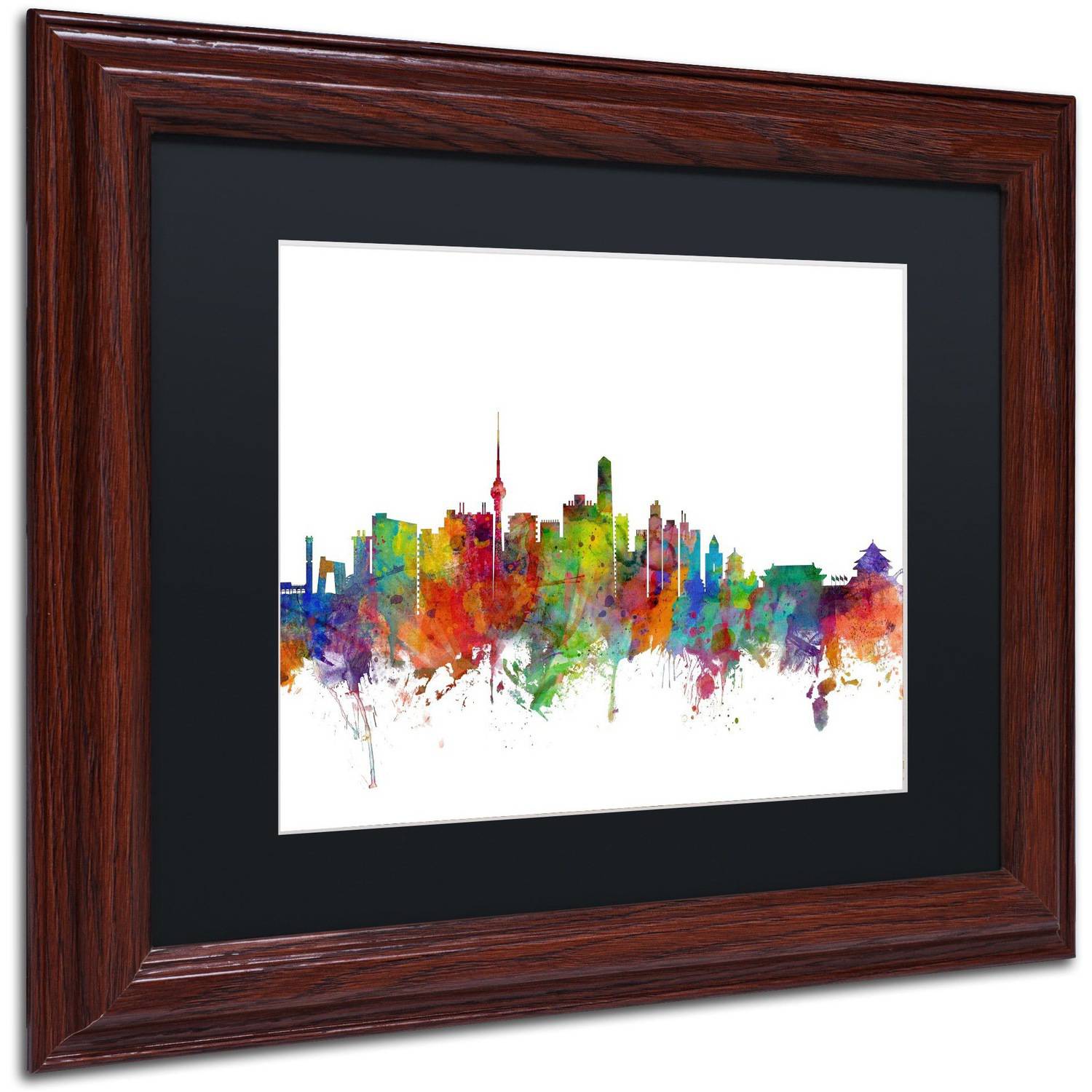 Trademark Fine Art "Beijing China Skyline II" Canvas Art by Michael Tompsett Black Matte, Wood Frame