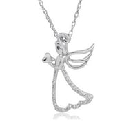 Angel with Heart Diamond Pendant-Necklace in Sterling Silver on an 18in. Chain