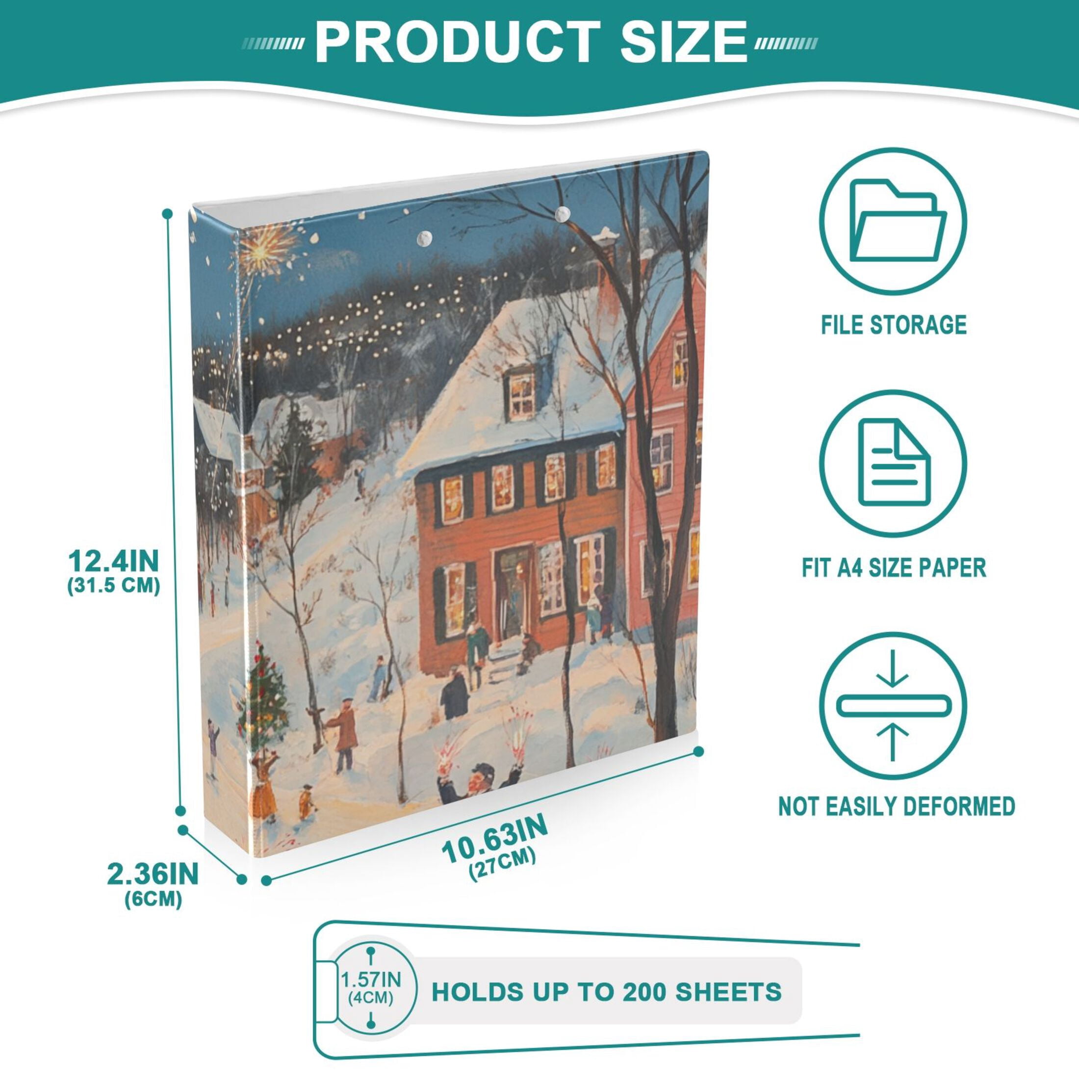 Town Fireworks Blooming Snow 3 Ring Binders 1.5 inch Hardcover File Folders with Interior Pockets A4 Size Organizer for School Office Hospital