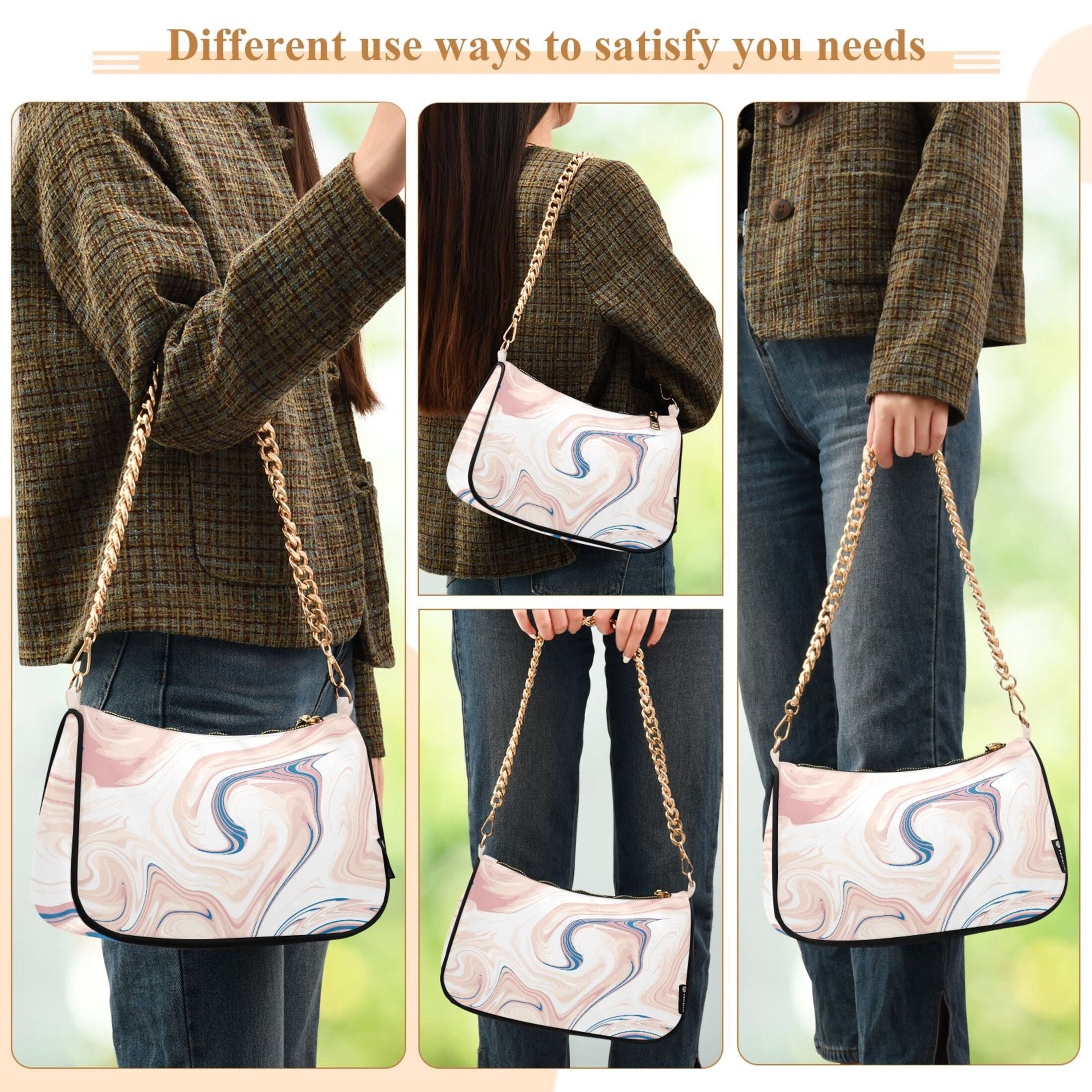 Beige Tan Marble Womens Chain Shoulder Bag Tote Handbag Clutch Hobo Purse with Zipper for Travel Casual