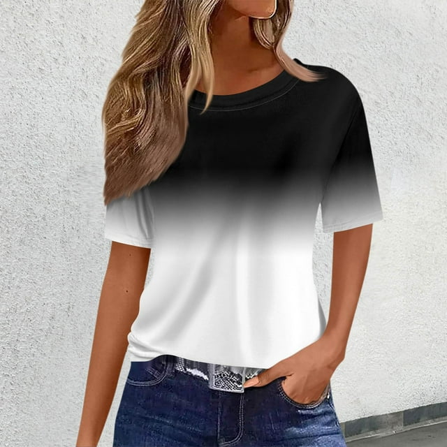 T-Shirts Décontractés à Manches Courtes pour Femmes avec Design Dégradé - Col Rond pour Printemps et Été Confort Polyvalent