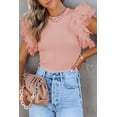 thumbnail image 1 of Women's Pink Dotty Mesh Ruffle Sleeve Ribbed Knit Top, 1 of 1
