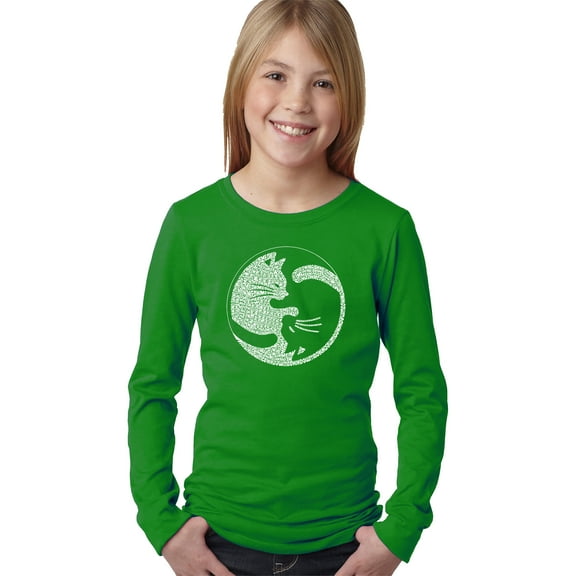 Girl's Word Art Long Sleeve - Yin Yang Cat