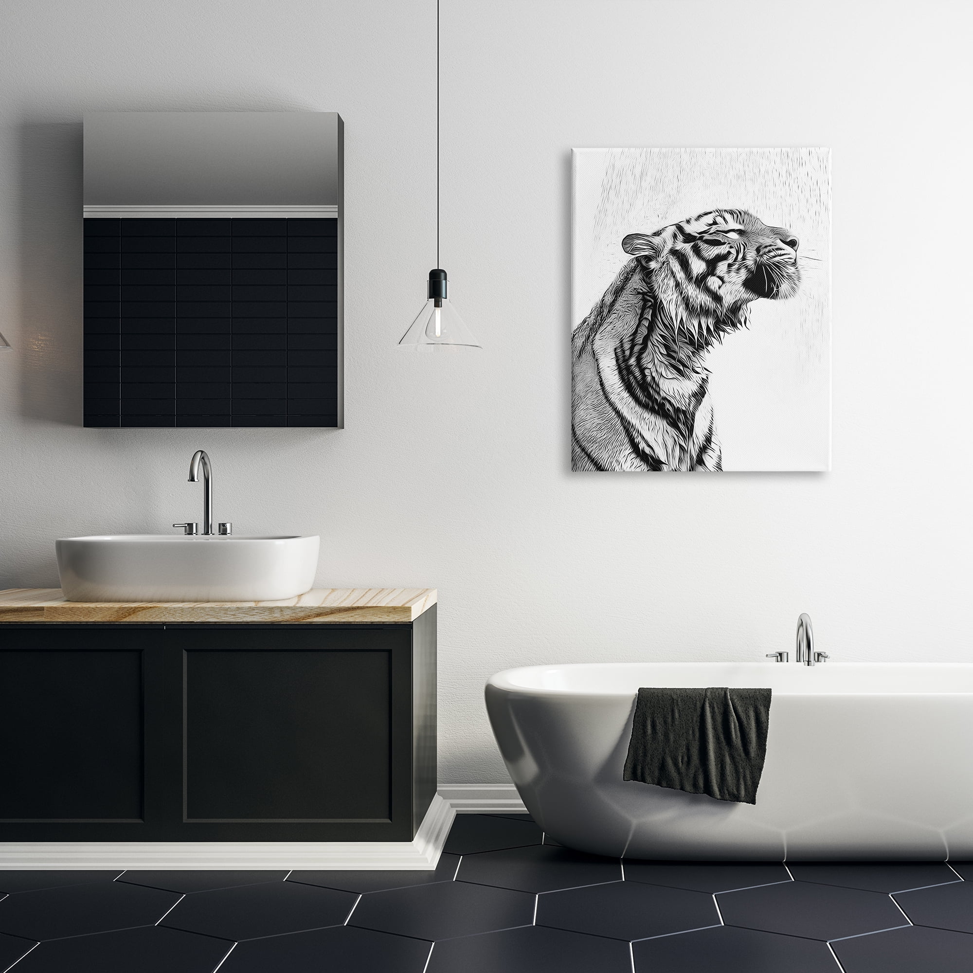 Stupell Industries Tiger Bathroom Splash Animals & Insects Painting Gallery Wrapped Canvas Art Print Wall Art, 30 x 40