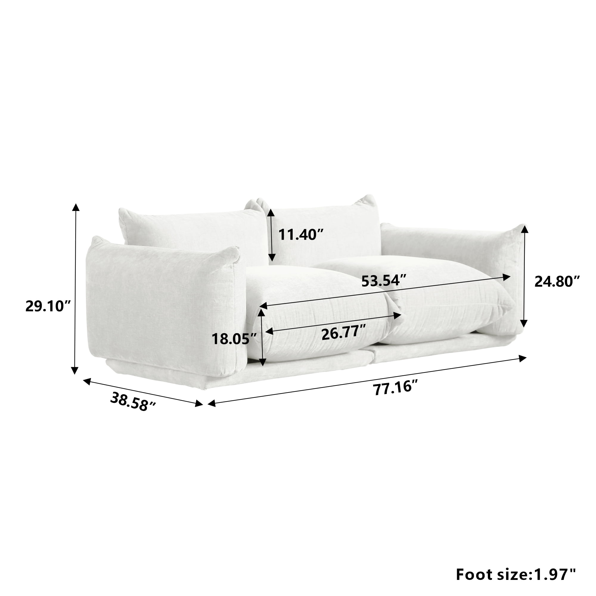 bokifol 2-Seat Modular Cloud Couch for Small Spaces,Easy to Assemble Cloud Couch for Living Room,Office,Beige