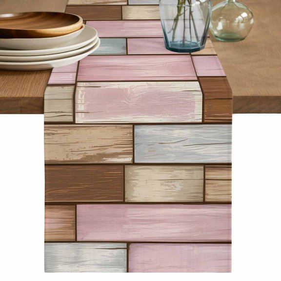Table Runner 72 Inches Long for Kitchen Dining, Pink Brown Vintage Dresser Scarf Farmhouse, Dining Table Decorations for Wedding/Parties, Retro Farmhouse Elegant Pastoral 13 x 72 In