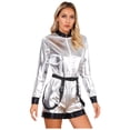 thumbnail image 2 of Eandarui Womens Metallic Shiny Astronaut Jumpsuit with Waist Belt Boyshorts Bodysuit for Halloween Silver M, 2 of 7