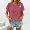 thumbnail image 2 of Aezemi Women Pullover Button Shirts Round Neck Short Sleeve Fashion Comfy Summer Tees Trendy Outdoor Soft Tunic All Match Undershirts Tops XL, 2 of 7