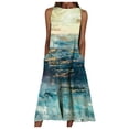 thumbnail image 2 of ICHUANYI Clearance Women Summer Print Beach Holiday Dress Round Neck Big Pocket Maxi Dress(Blue, L) ICHUANYI WER2023080913984, 2 of 5