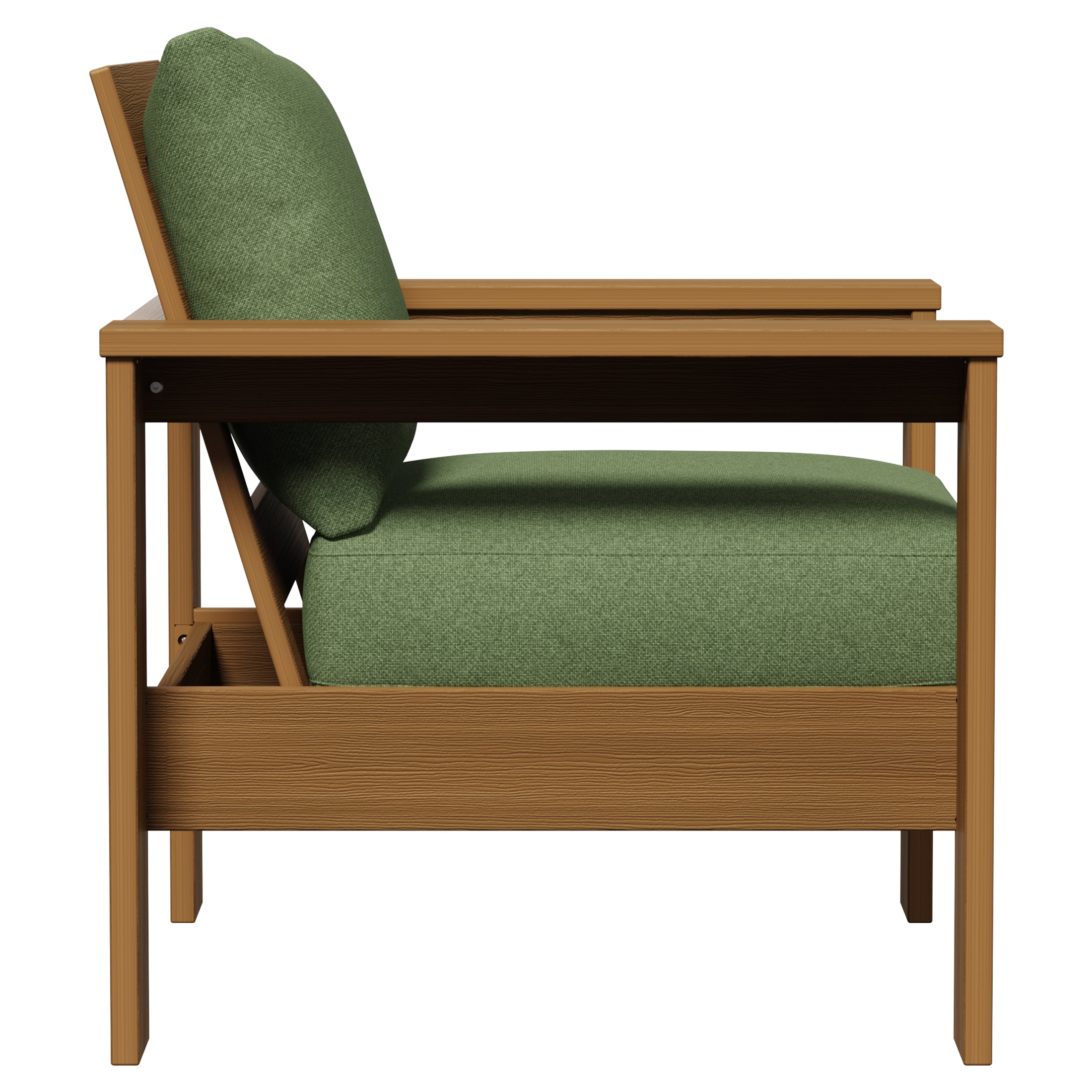 Better Homes & Gardens Ezra Outdoor HDPE Club Chair, Teak with Green Cushions