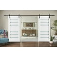thumbnail image 3 of Sturdy Double Barn Door 56 x 80 inches with Frosted Glass | Quadro 4266 White Silk | Top Mount 13FT Rail Hangers Heavy Set | Solid Panel Interior Doors, 3 of 6