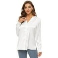 thumbnail image 2 of Needbo Women's Blouse Satin Silk Shirts V Neck Long Sleeve Button Down Shirts Office Work Tunic Tops, White 3XL, 2 of 6