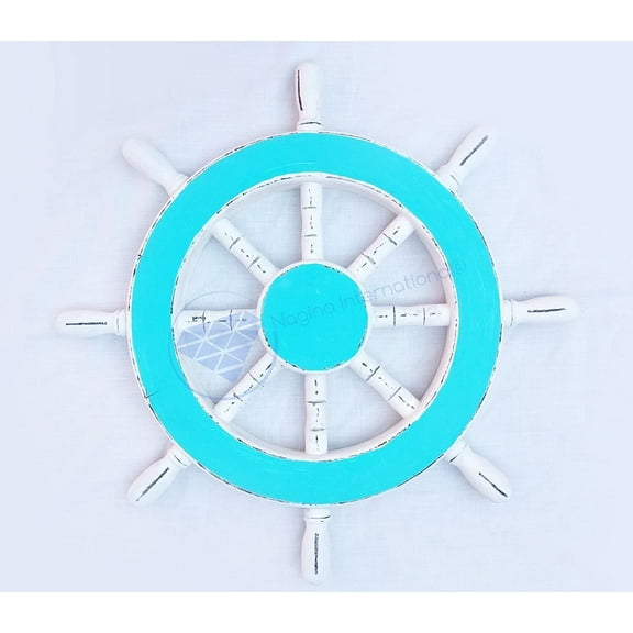 Nagina International Rustic Ocean Blue Decorative Nautical Ship Wheel | Pirate's Wall Decor | Sea Gift (24 Inches)