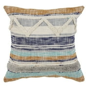 LR HOME Ox Bay 18" x 18" Bohemian, Modern Farmhouse Multi-color Textured Cotton Throw Pillow , Textured, Removable, Zipper, Zipped