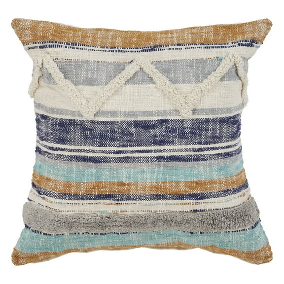 Ox Bay Eli 18" x 18"Multicolor Shag Striped Cotton Adult Decorative Throw Pillow Cover