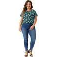 thumbnail image 3 of DARING DIVA Women's Plus Floral  Loose Casual Basic Blouse 3X Blue, 3 of 6