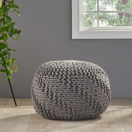 Noble House Indoor/ Outdoor Fabric Weave Pouf,Dark Grey