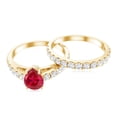thumbnail image 4 of Rosec Jewels Certified Lab Grown Ruby Wedding Bridal Ring Set - Pear Shaped Engagement Ring with Wedding Band - AAAA Quality, 18K Yellow Gold, US 8.00, 4 of 8