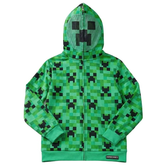 Little Kids' Minecraft Creeper Camo Face Zip-Up Costume Fleece Hoodie, Unisex, 4yrs
