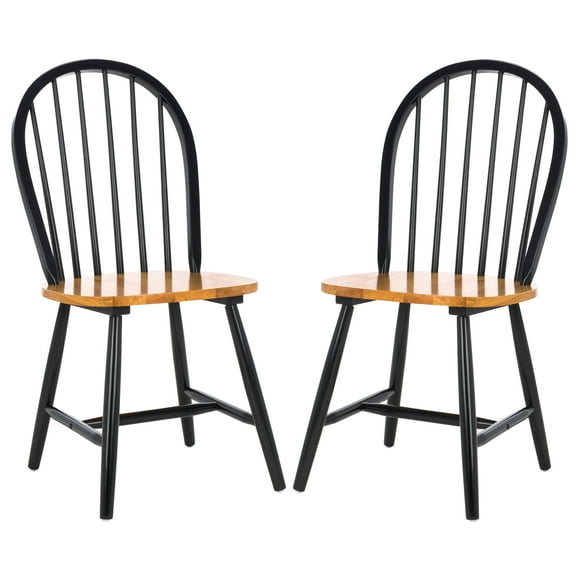 SAFAVIEH Camden Classic Wood Solid Dining Side Chair, Natural/Black (Set of 2)