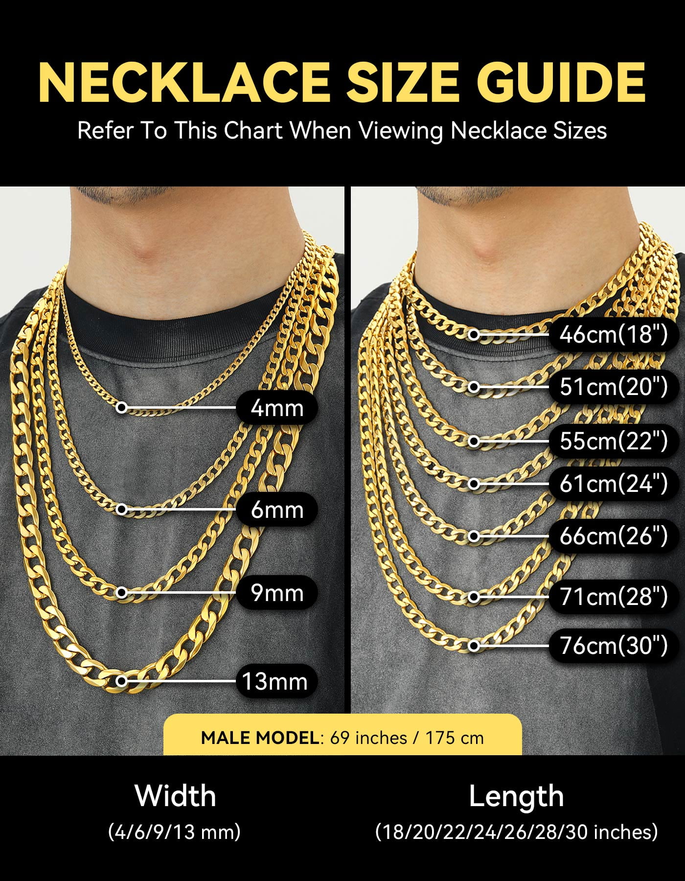 ChainsHouse Mens Necklaces Cuban Link Chain 14k Gold Plated Necklace for Men Women Stainless Steel 9mm Chunky Chains Men Jewelry Gift, 18 inches