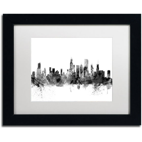 Trademark Fine Art "Chicago Illinois Skyline B&W" Canvas Art by Michael Tompsett, White Matte, Black Frame