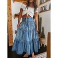thumbnail image 6 of Rdhnmea Women Summer Denim Skirt Ruffled Hem High Waist A-Line Jeans Skirt, 6 of 9