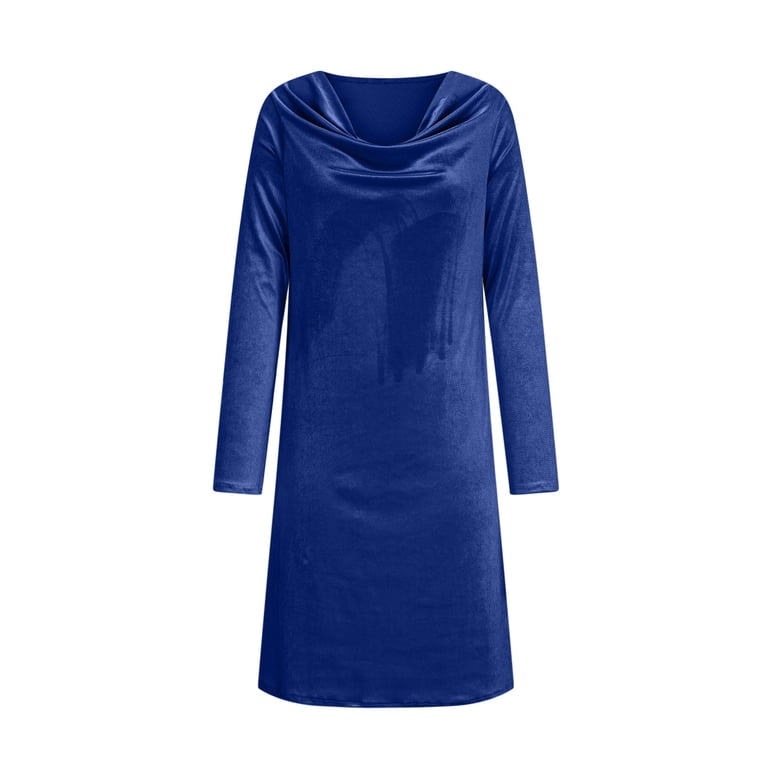 blue velvet cowl neck dress Women's Mini – Long Sleeve Party Cocktail Dress for Winter Spring 2026 (Navy,M) Size:AU/UK 10 - US 6 Unique Vintage Peplum Cooper very fitted at natural Support:Medium Support