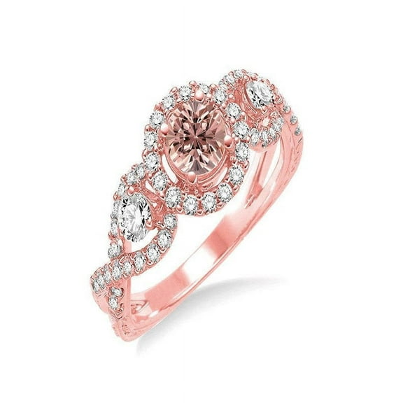Infinity 1.50 Carat Round cut Morganite and Diamond Halo Engagement Ring in 14k White Gold morganite and diamond engagement ring