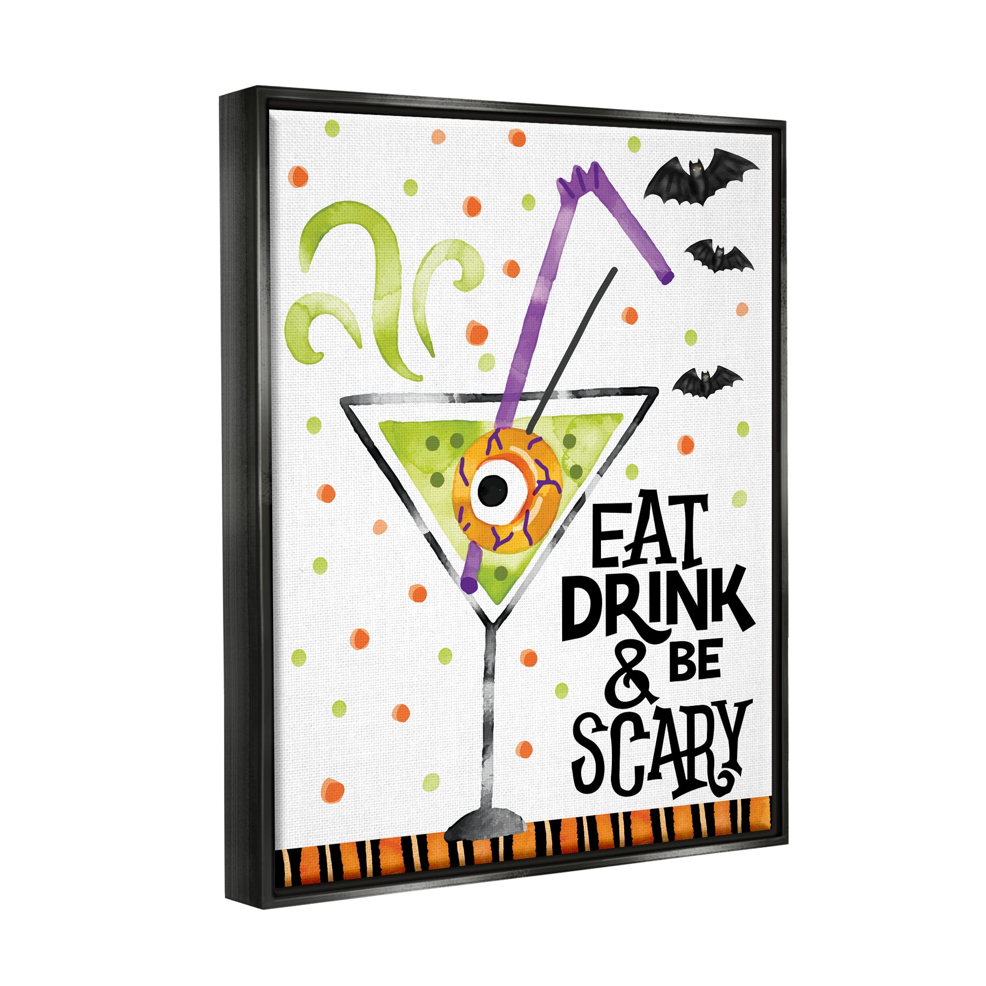 Stupell Industries Eat Drink & Be Scary Halloween Holiday Painting Black Floater Framed Art Print Wall Art