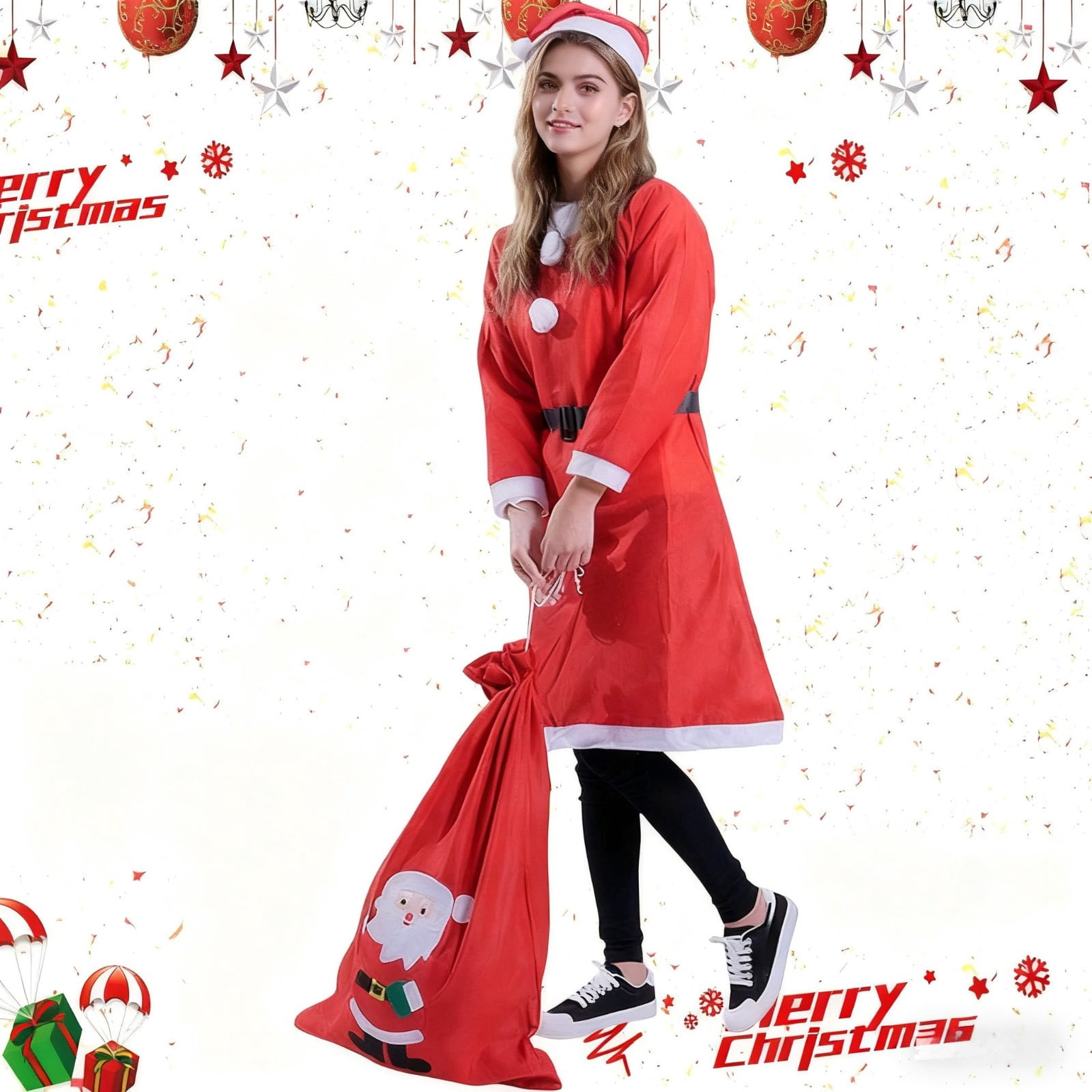 Shadoumai 4 Pcs Christmas Tree Dress for Women Xmas Tutu Skirt Christmas Tree Headband Socks Xmas Outfit for