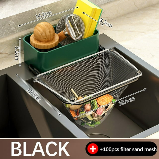 Colador desechable para fregadero de cocina con 100 filtros - Estante de malla de acero al carbono para residuos alimentarios y esponjas que drenan