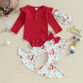 thumbnail image 2 of Okbabeha Baby Girl Christmas Outfit Crewneck Romper Onesie Santa Claus Flare Pants Headband 3 Piece Fall Infant Girl Clothes, 2 of 8