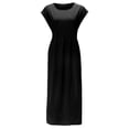 thumbnail image 2 of Innerwin Dresses Crew Neck Ladies Dress Beach Solid Color Loose Sundress Black M, 2 of 7