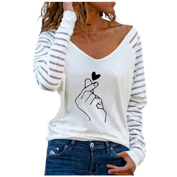 Blusa de manga larga de encaje estampado de moda para mujer Tops casuales con cuello en V Pompotops FGAJ14526